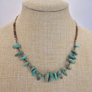 Southwestern Turquoise Heishi 925 Sterling Silver Bead 14.5" Choker Necklace